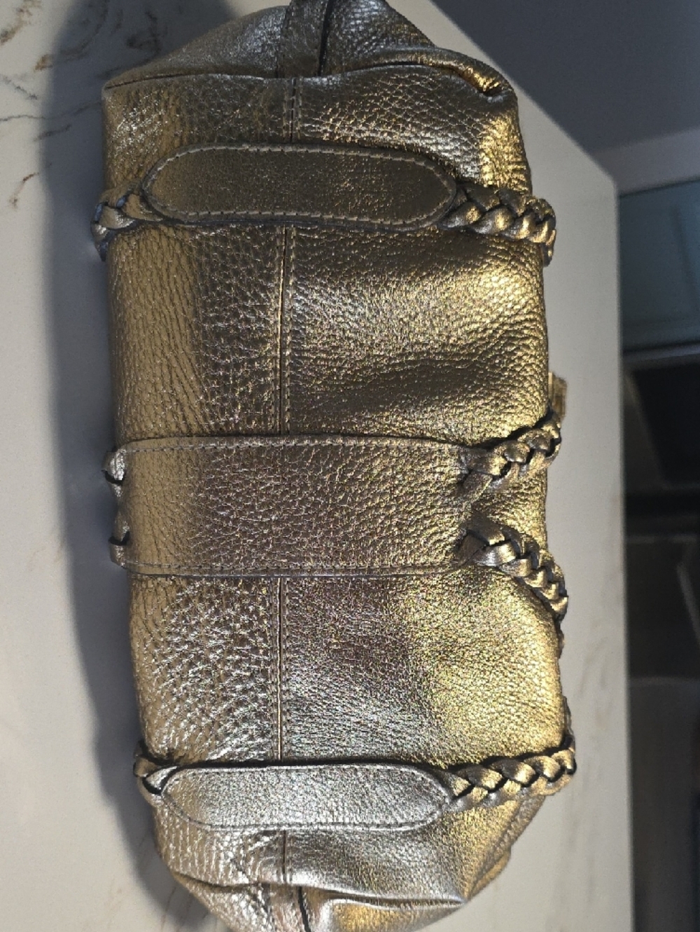 Mulberry Metallic Gold Braided-Detail Women's Pebbled Leather Satchel - Picture 6 of 10